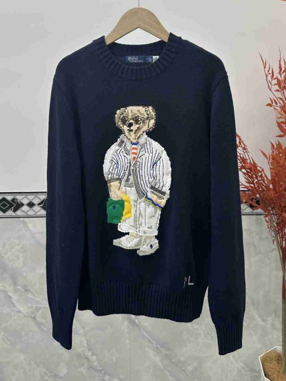 Polo Ralph Lauren Navy Pullover Sweater Tourist Polo Bear Graphic - Picture 2 of 8